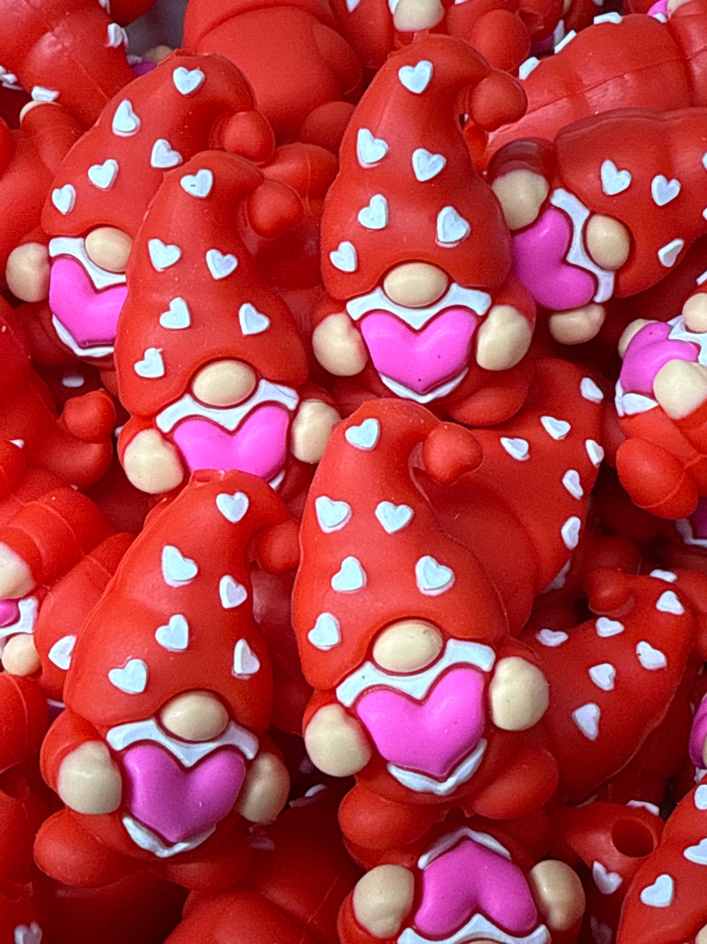 3d Red Gnome w/Pink Heart Silicone Focal