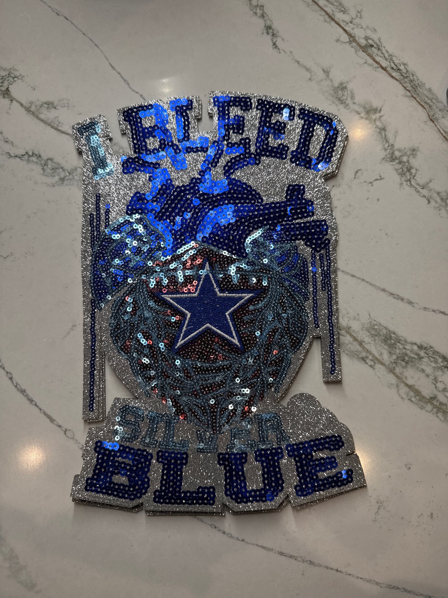 I Bleed Blue Cowboys Sequin Patch Large
