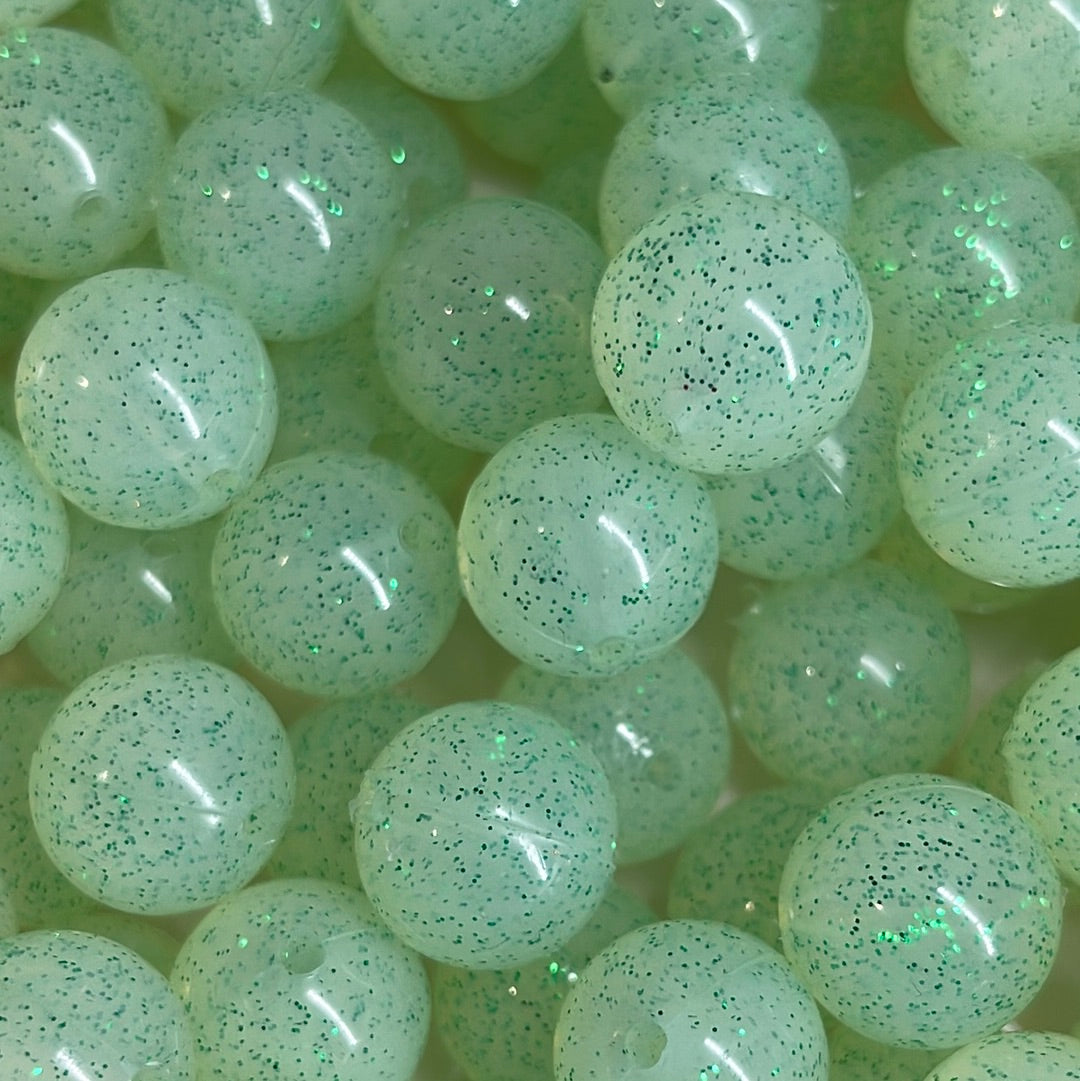P57 Glitter Lime 15mm 10 pk Silicone Beads