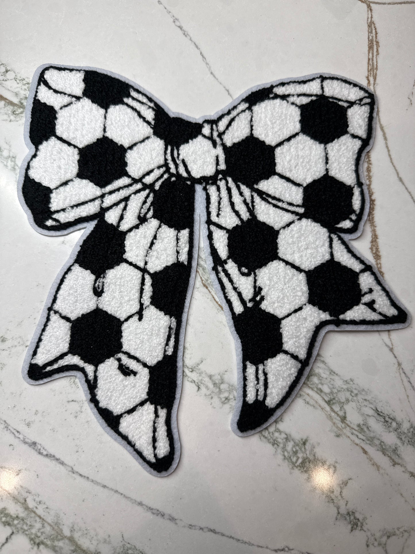 Soccer Coquette Bow Chenille Iron On Patch Large
