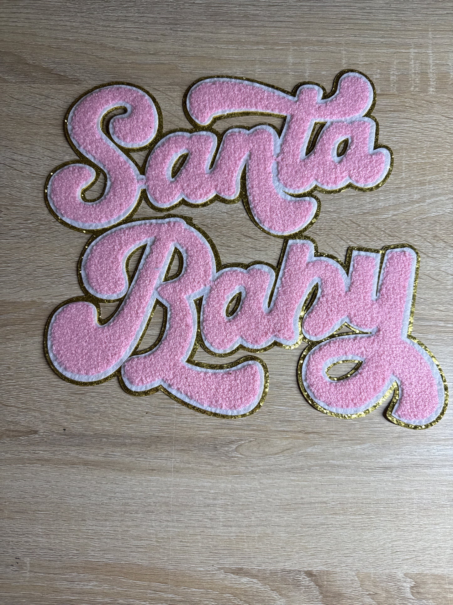 Pink/Gold 1pc Santa Baby Chenille Christmas Embroidery Iron On Patch For Clothes Applique DIY Iron On Clothes Sticker