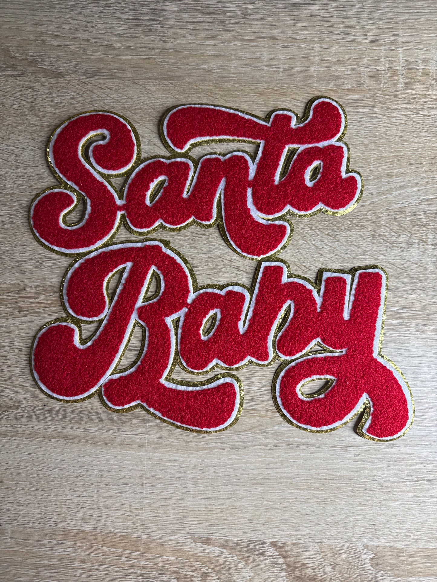 Parche termoadhesivo navideño de chenilla con diseño de Papá Noel y bebé, color rojo y dorado, para ropa, apliques, bricolaje, adhesivo termoadhesivo para ropa.