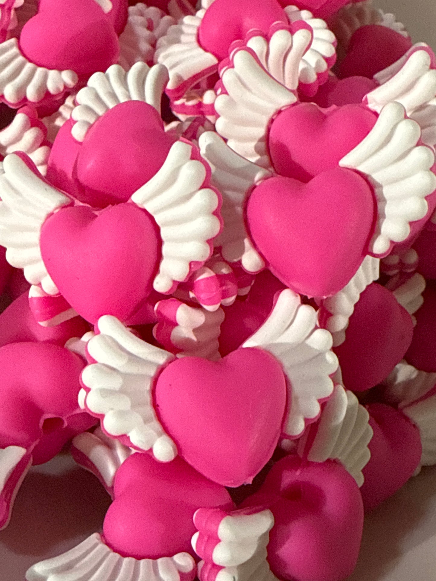 3d Pink Wing Heart Silicone Focal