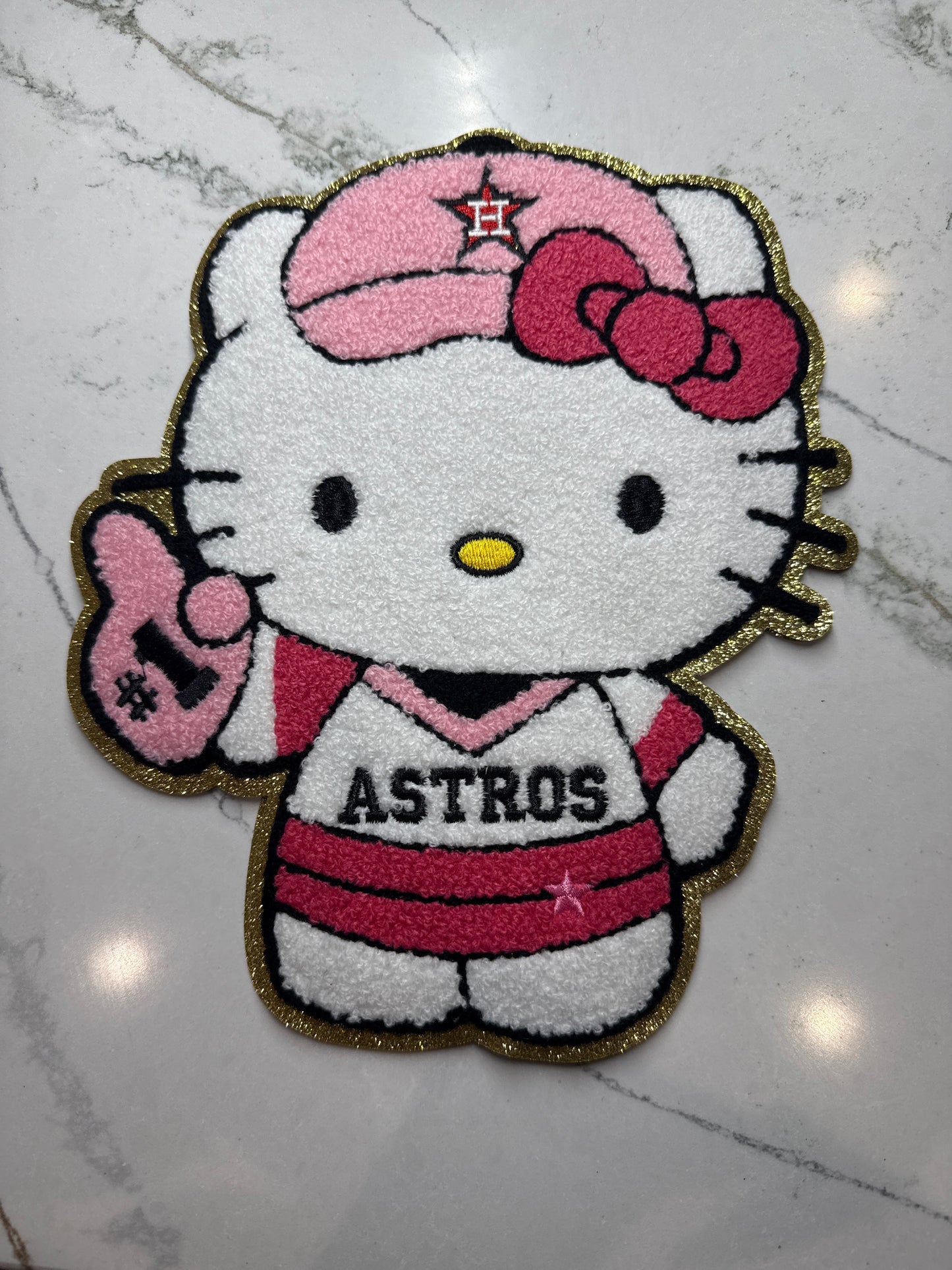 Pink Astros Hello Kitty Chenille Sequin Patch Large