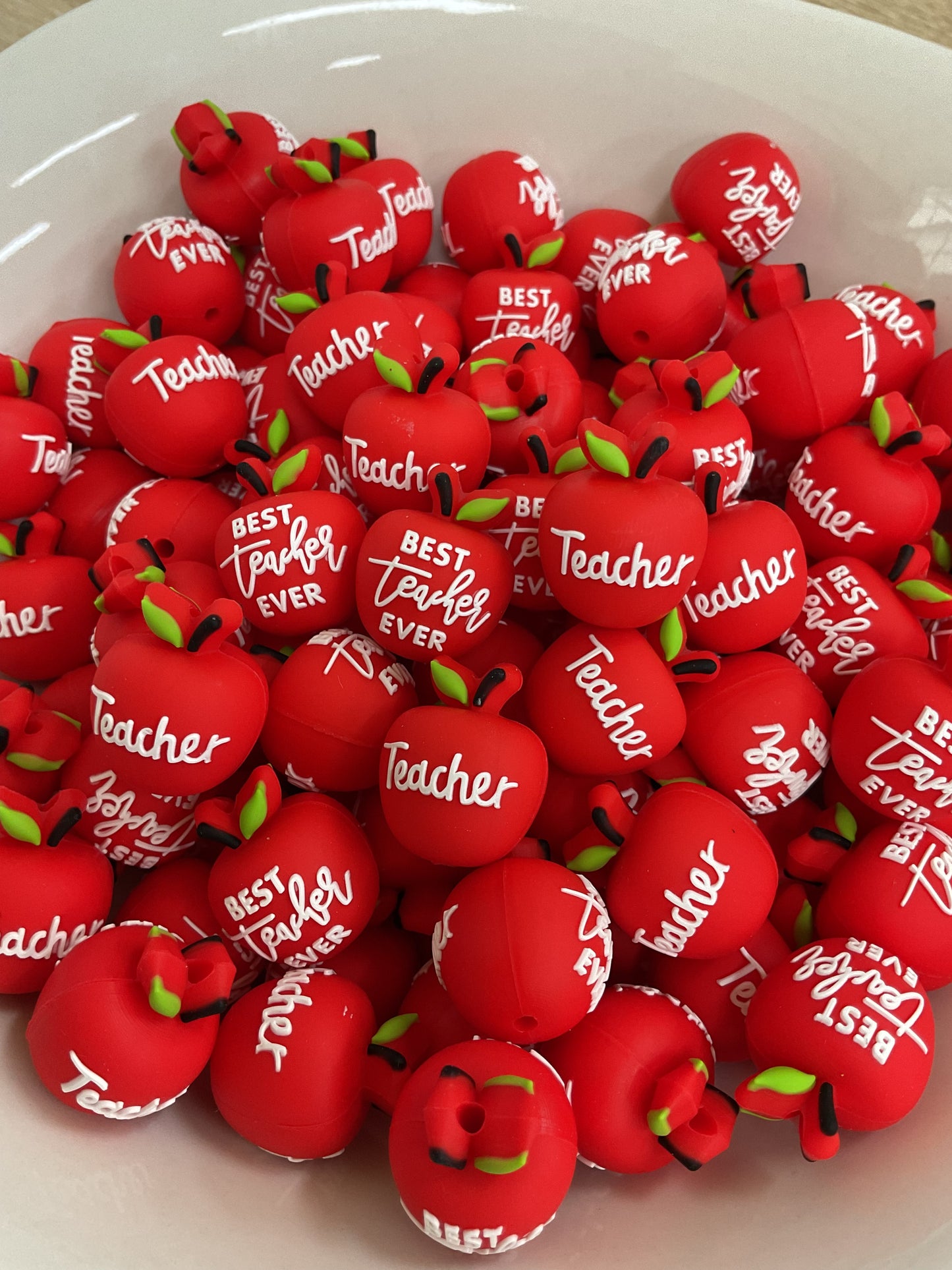 3d Apple Best Teacher Silicone Bead