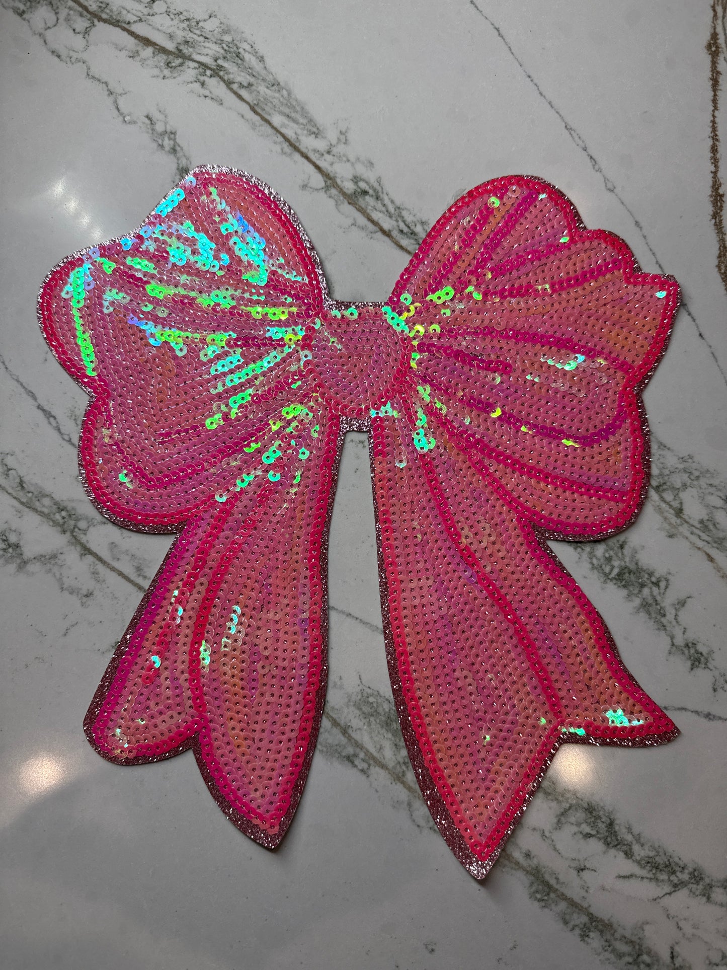 Pink Coquette Bow Sequin Iron On Patch Large