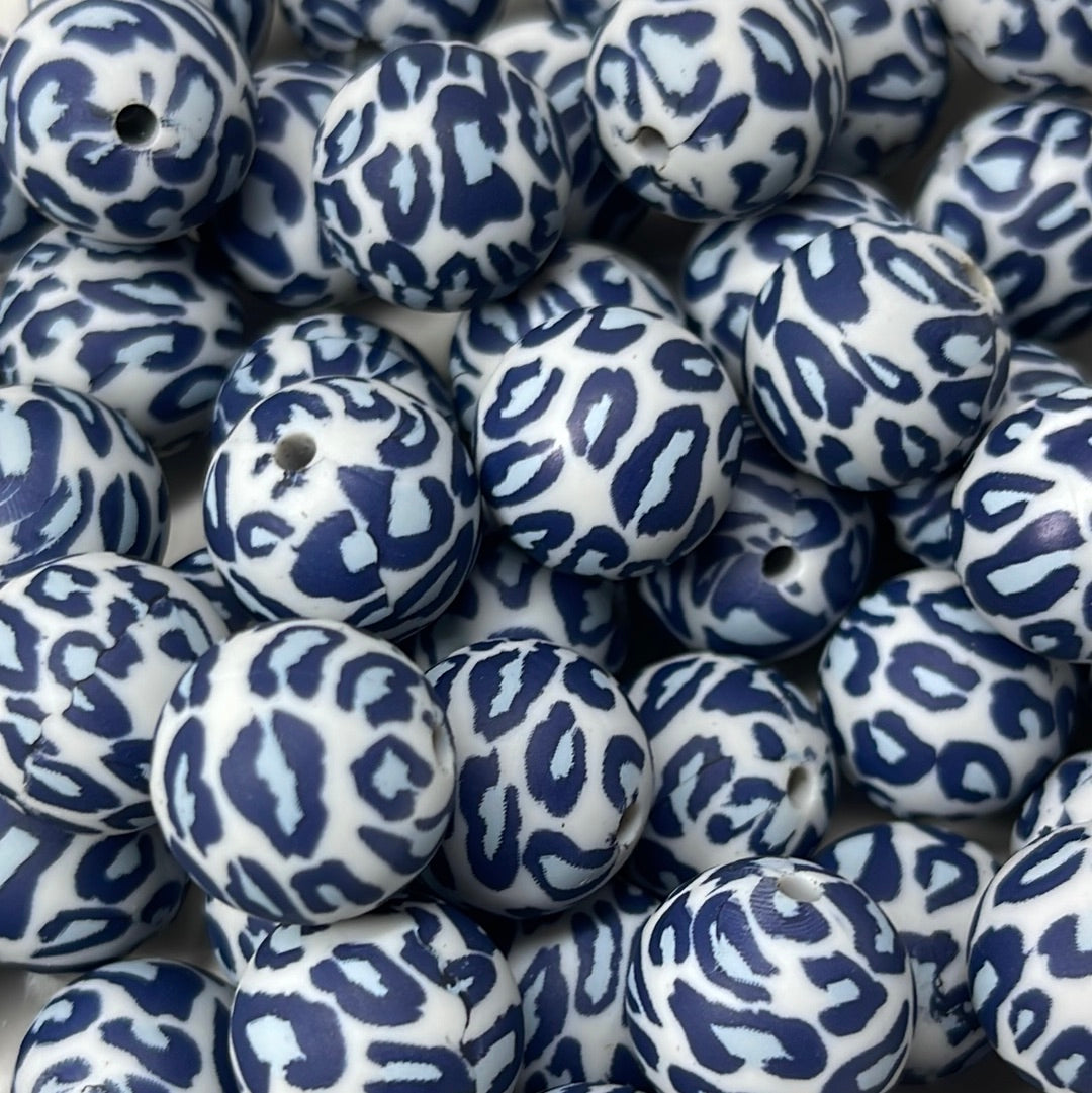 P44 Leopardo azul 15 mm Paquete de 10 cuentas de silicona