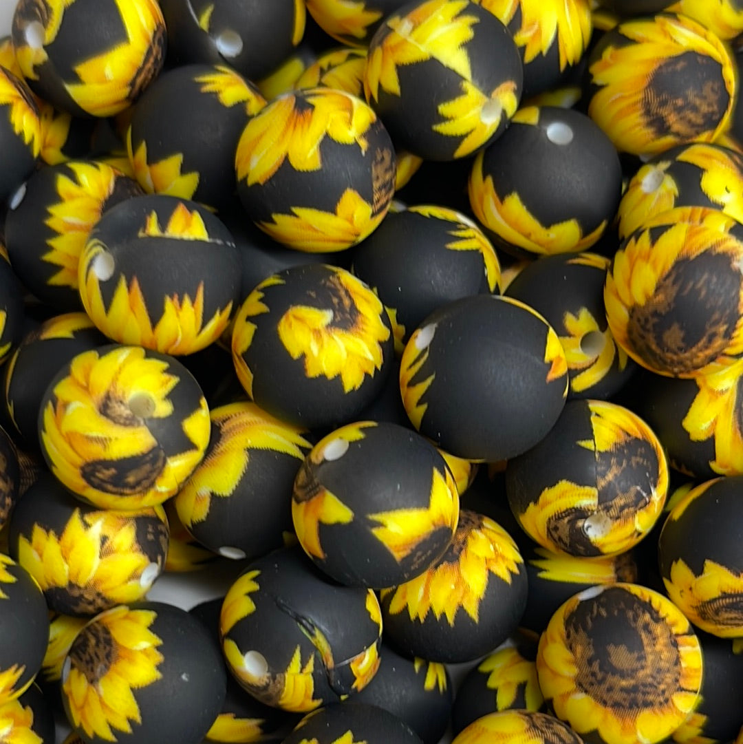 Cuentas de silicona de girasol negras P45 de 15 mm (paquete de 10) - Catálogo P01-18