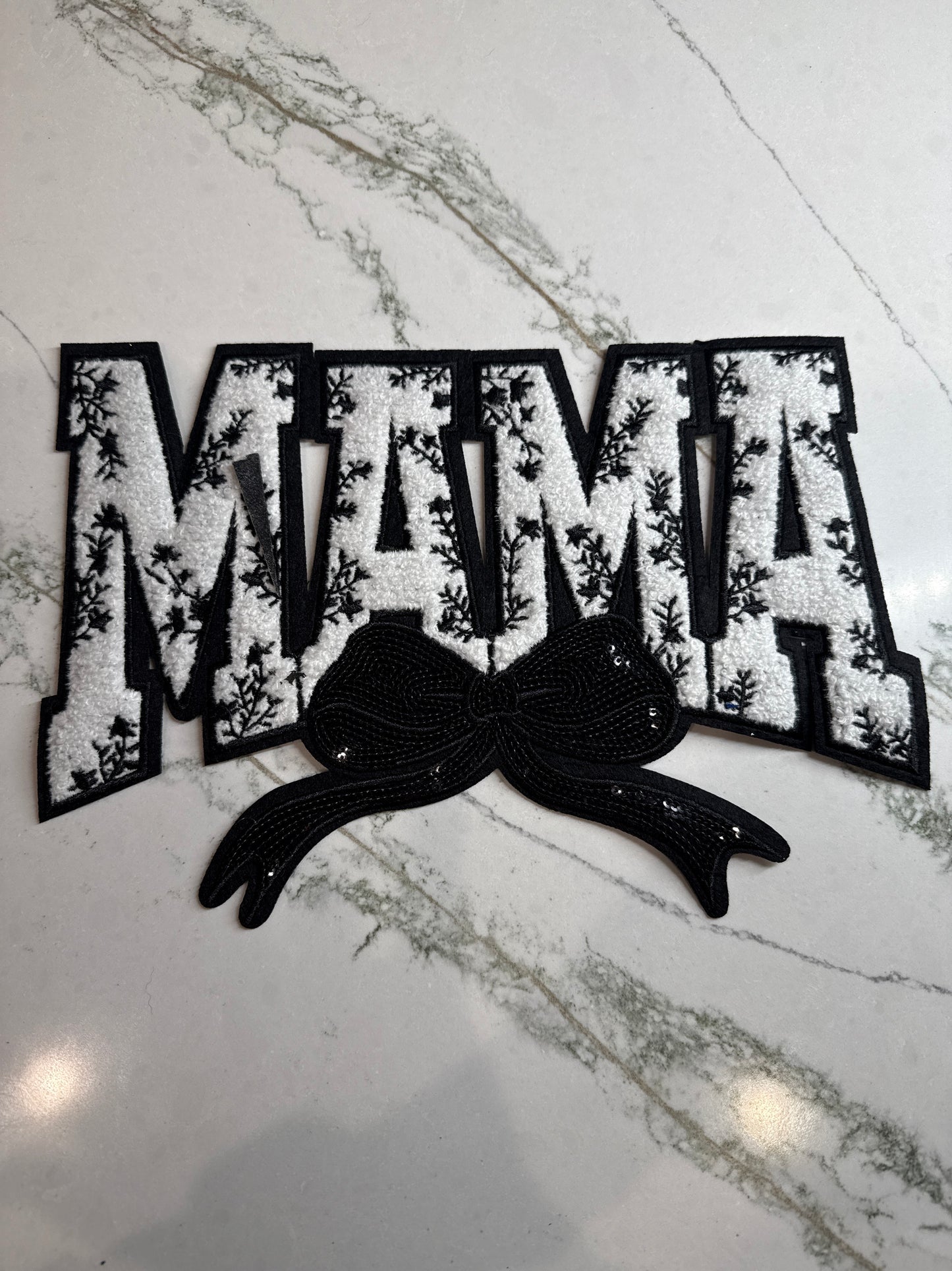 Mama w/ Black Sequin Bow Chenille Patch Large