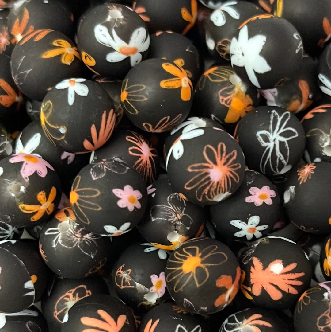 P47 15mm 10 pk Midnight Garden Silicone Beads Print-Catalog P03-87