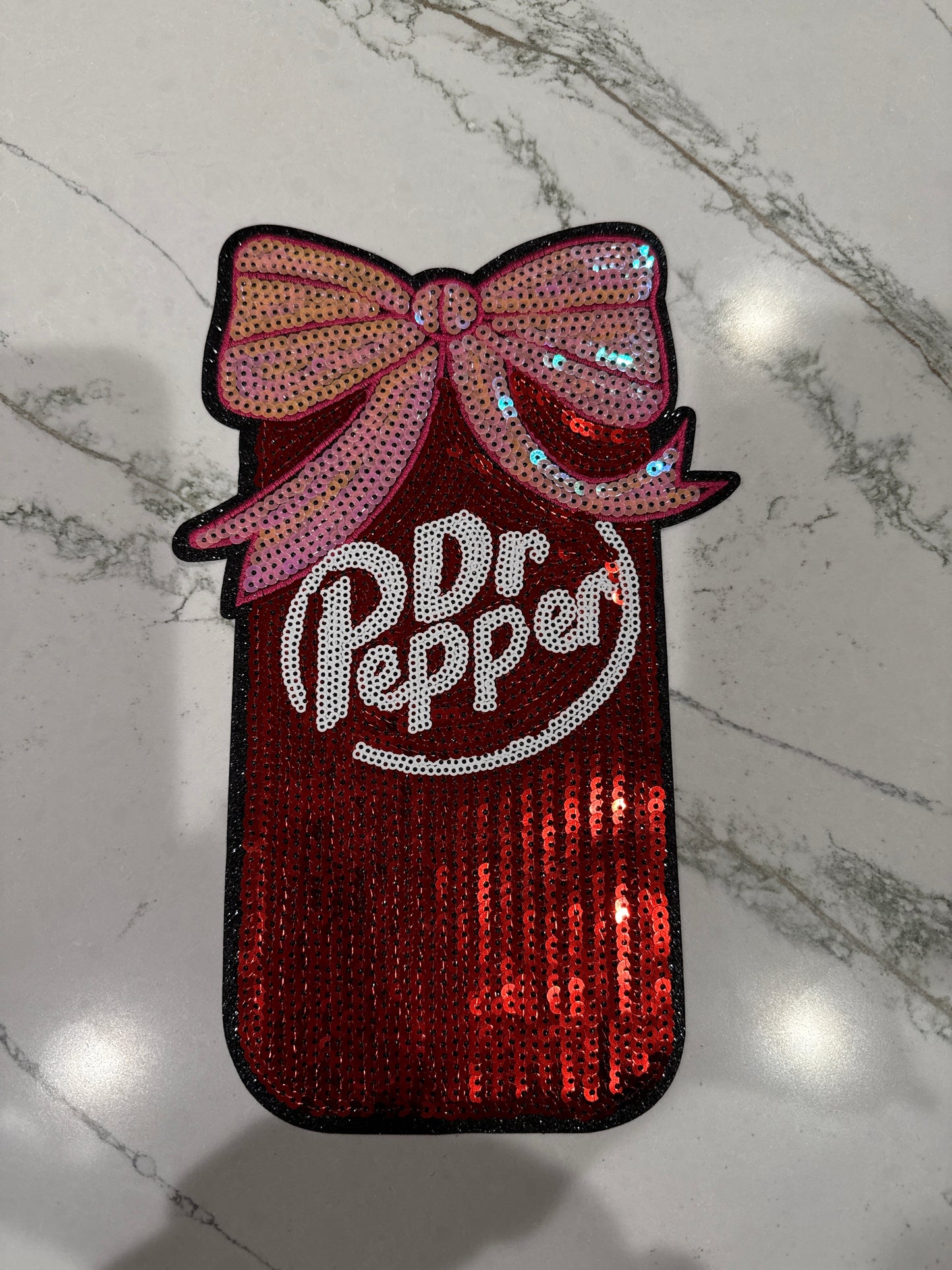 Dr Pepper Coquette Bow Sequin Patch Large