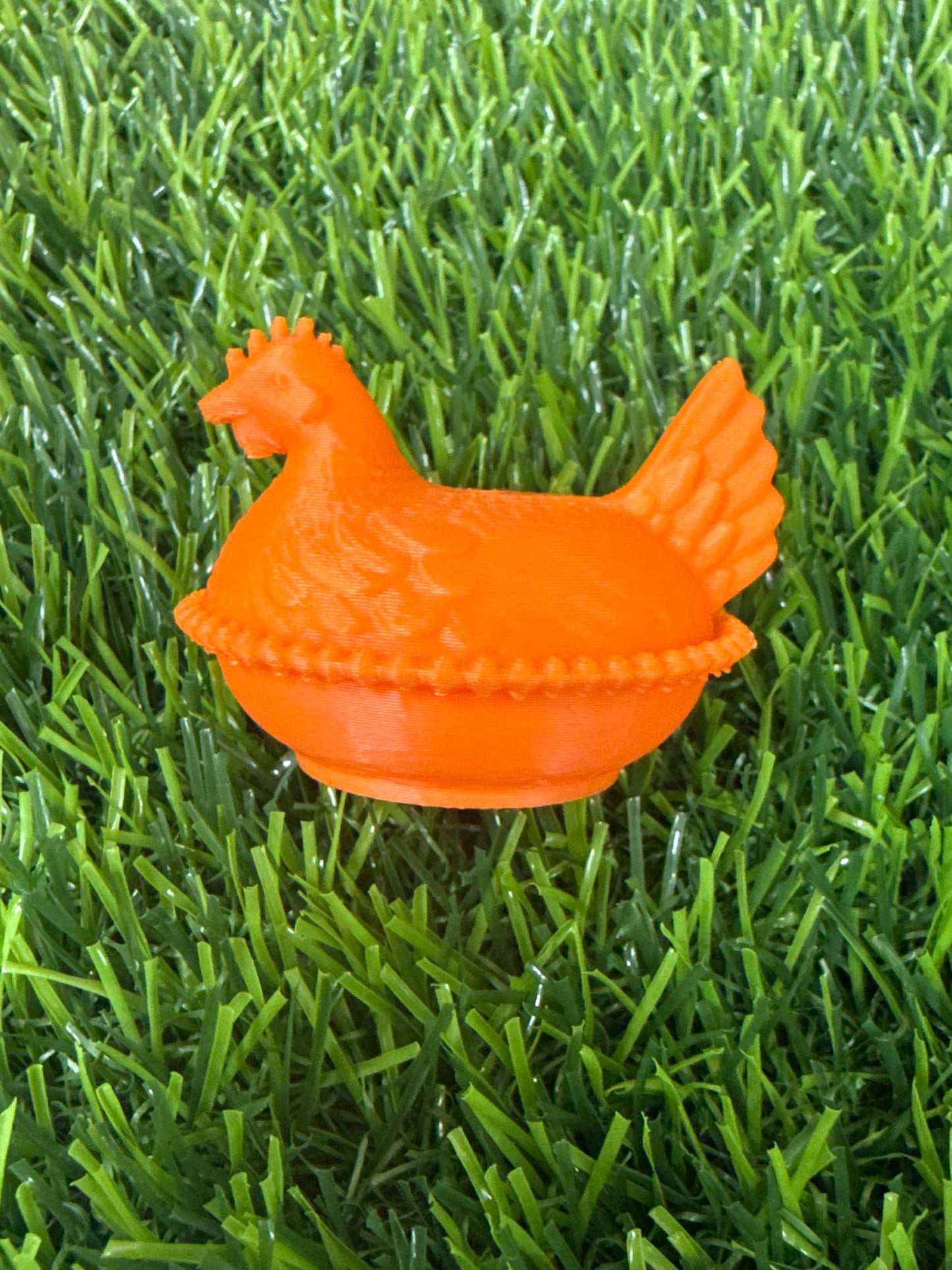 Orange 3d PLA Printed Hen Focal