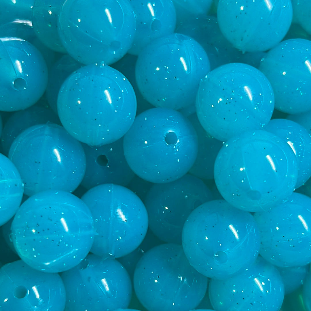 P58 Cuentas de silicona turquesa oscuro con purpurina de 15 mm, paquete de 10