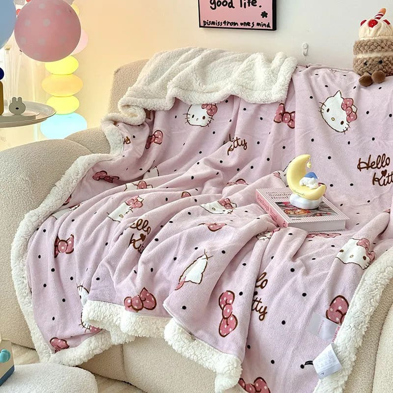 Manta de peluche de lana de cordero súper suave de Hello Kitty, 150 cm x 200 cm, color rosa
