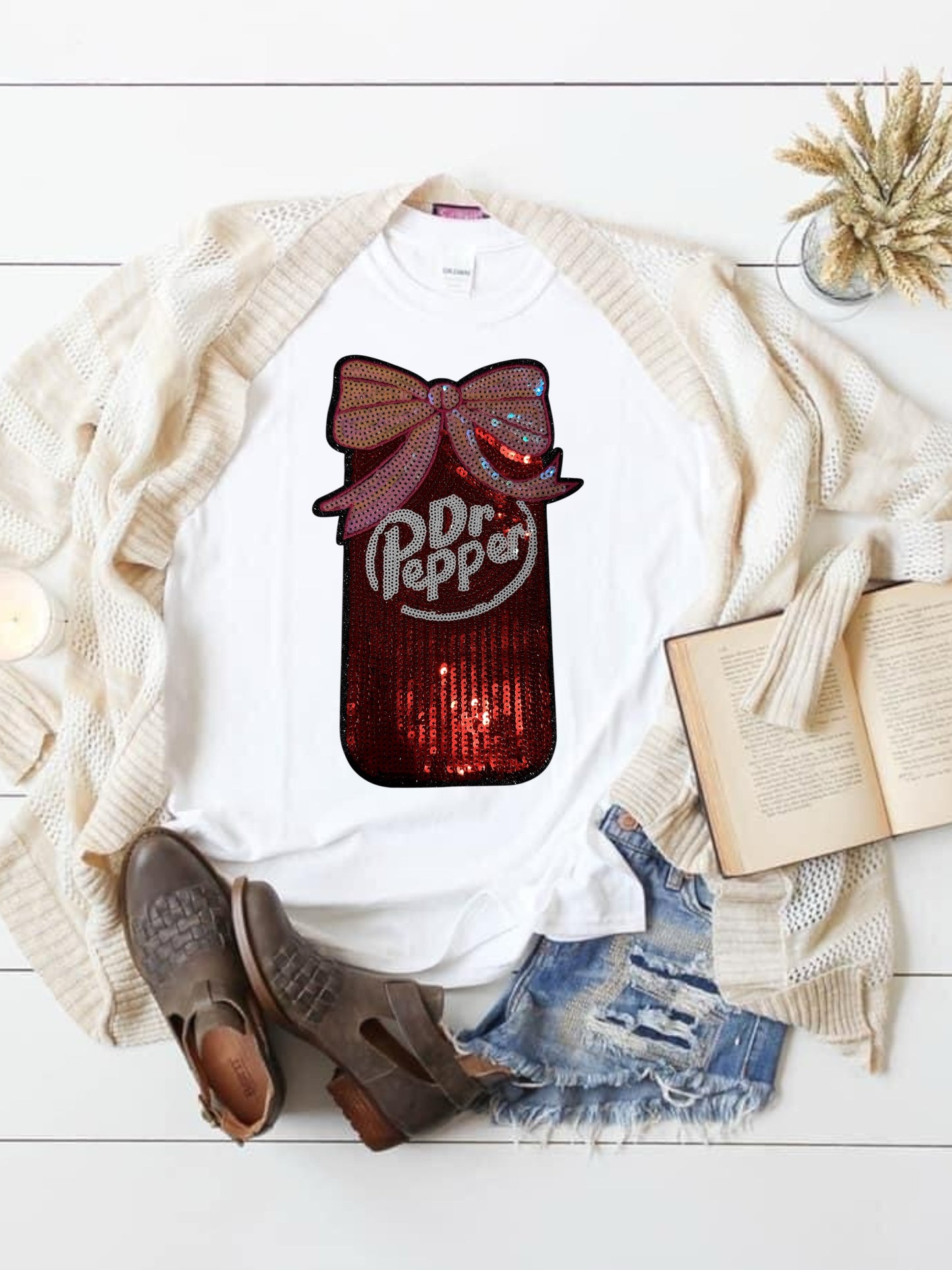 Dr Pepper Coquette Bow Sequin Patch Large