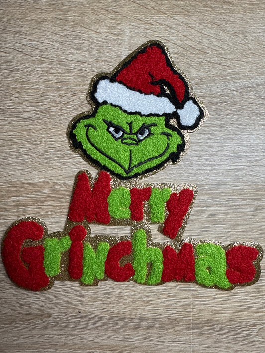 Merry Grinchmas Chenille Christmas Embroidery Iron On Patch For Clothes Applique DIY Iron On  Clothes Sticker