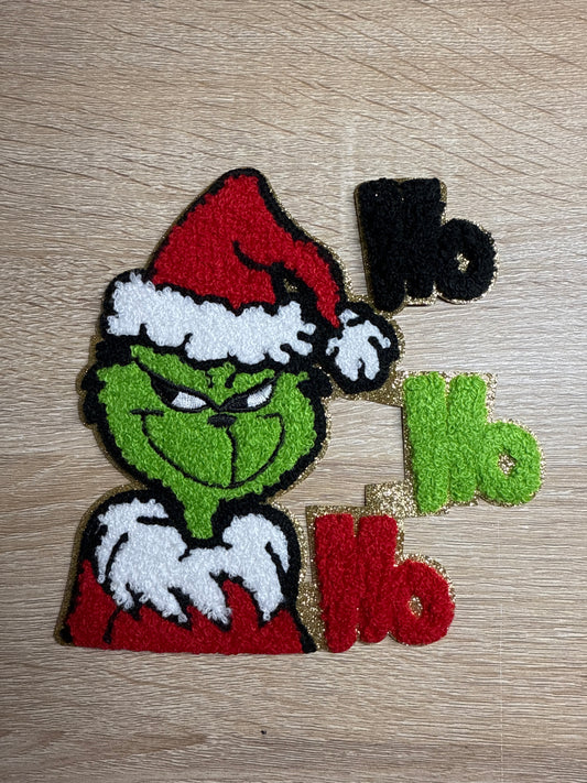 Grinch Ho Ho Ho Chenille Christmas Embroidery Iron On Patch For Clothes Applique DIY Iron On  Clothes Sticker