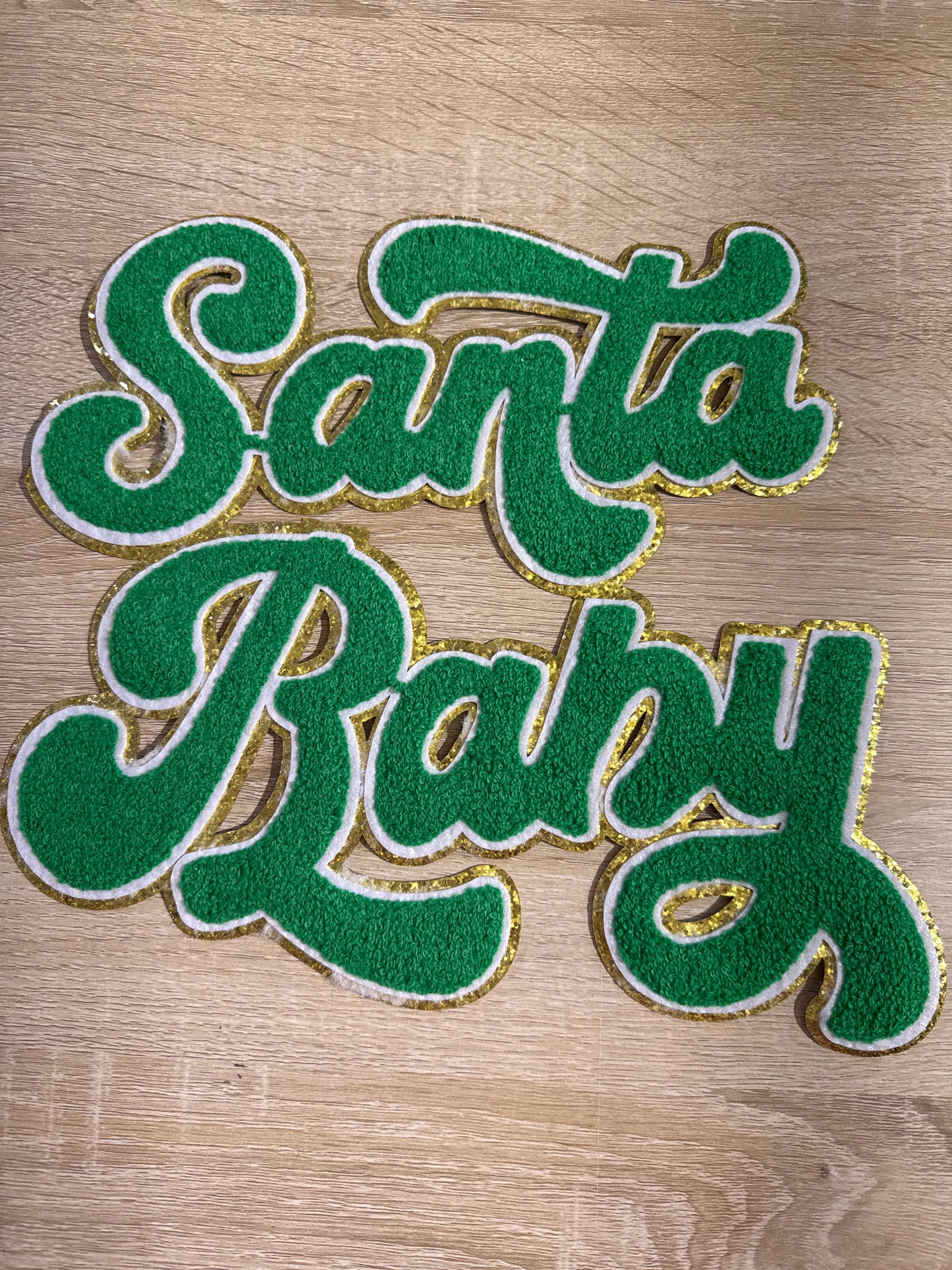 Green/Gold 1pc Santa Baby Chenille Christmas Embroidery Iron On Patch For Clothes Applique DIY Iron On  Clothes Sticker