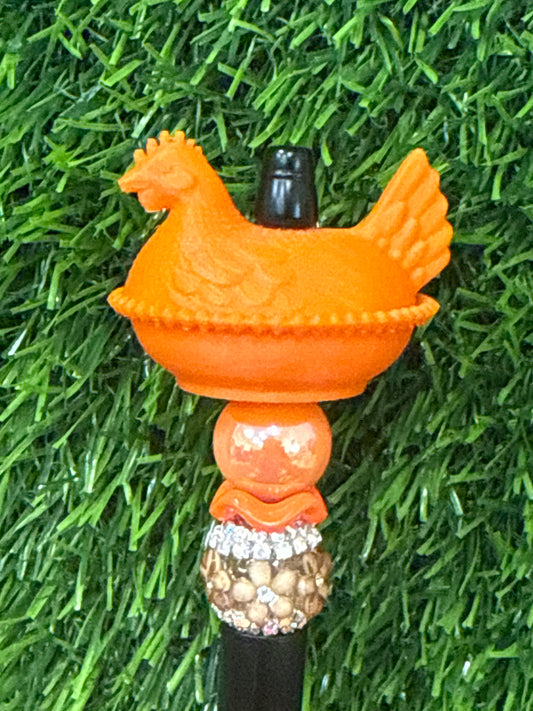 Orange 3d PLA Printed Hen Focal
