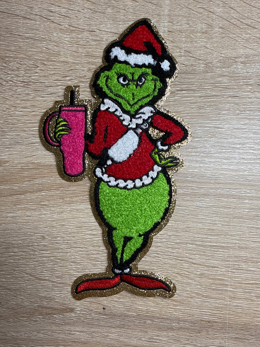 Bougie Grinch Christmas Embroidery Iron On Patch For Clothes Applique DIY Iron On  Clothes Sticker