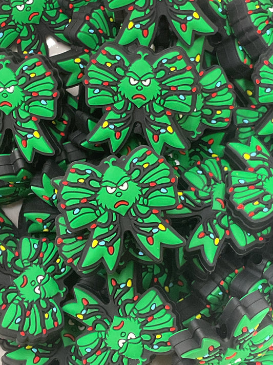 Grinch Christmas Coquette Bow Silicone Focal