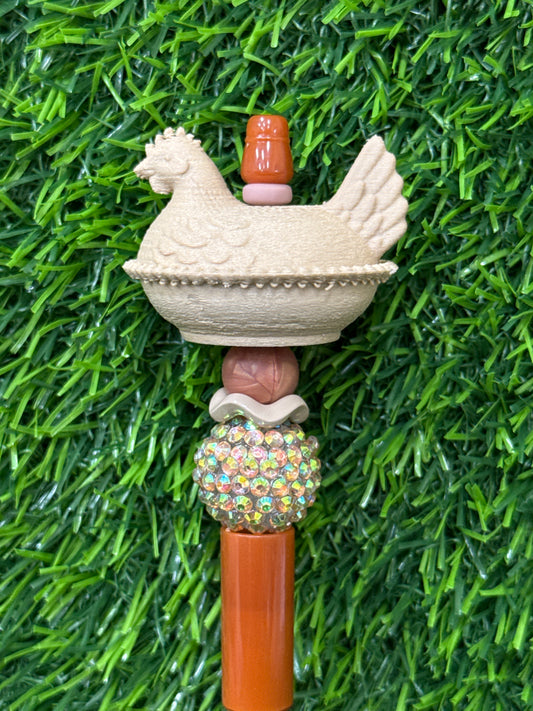Beige 3d PLA Printed Hen Focal