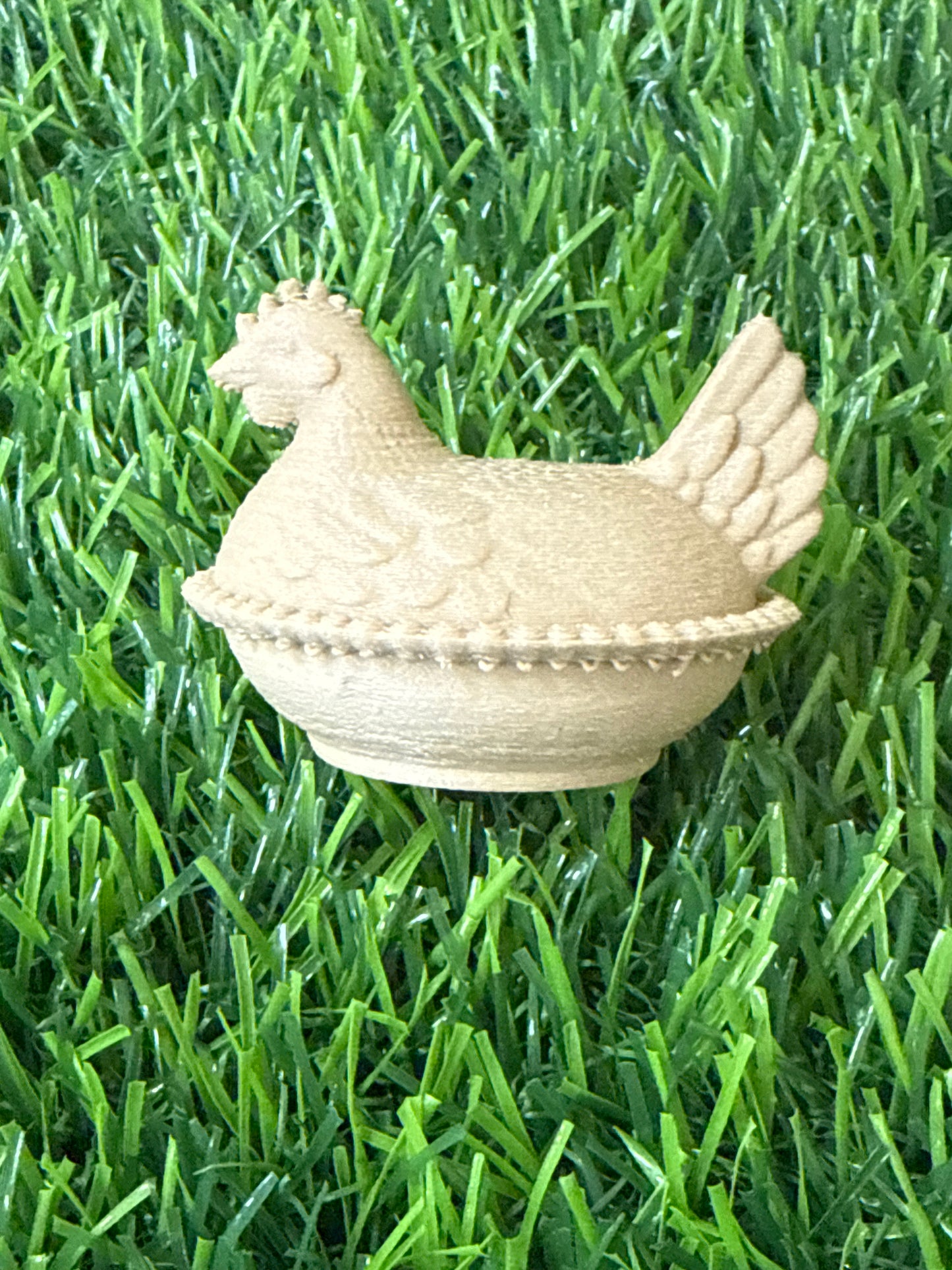 Beige 3d PLA Printed Hen Focal