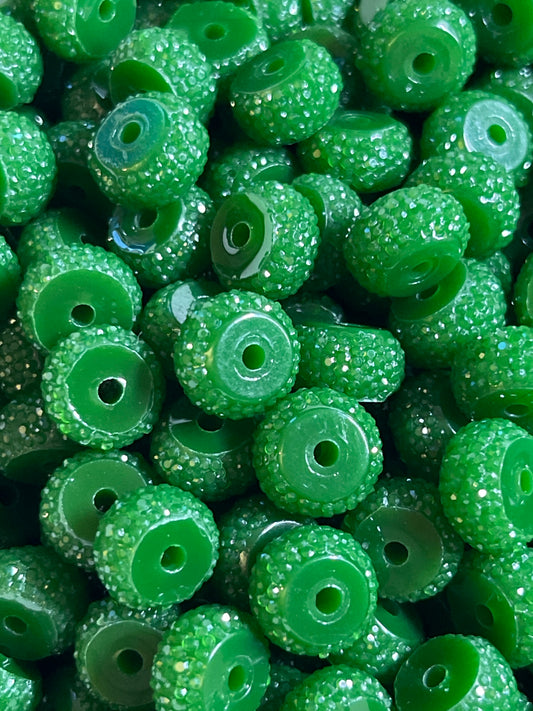 10pk Pine Green Bling Spacers Beads-12mm