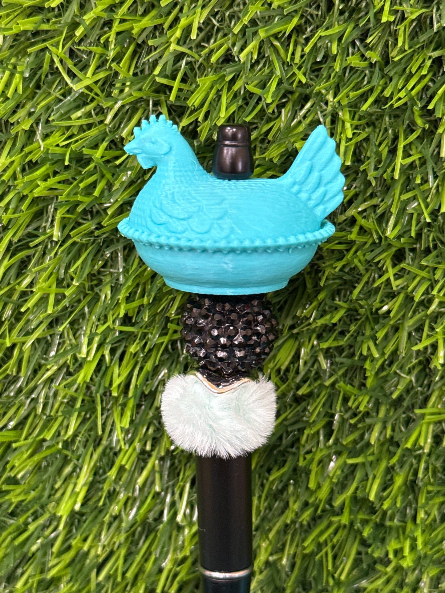 Teal 3d PLA Printed Hen Focal