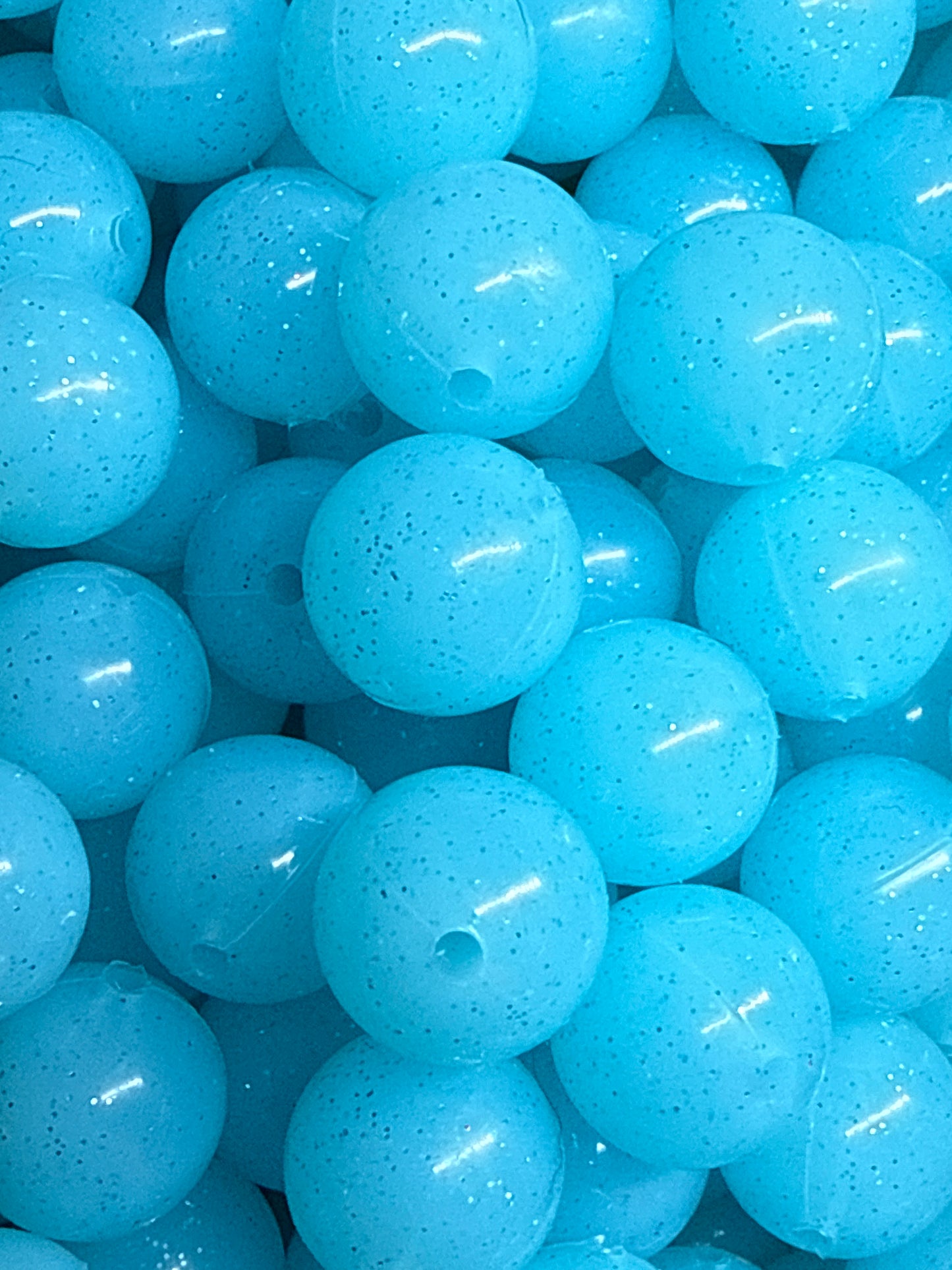 P64 Glitter Turquoise 15mm 10 pk Silicone Beads