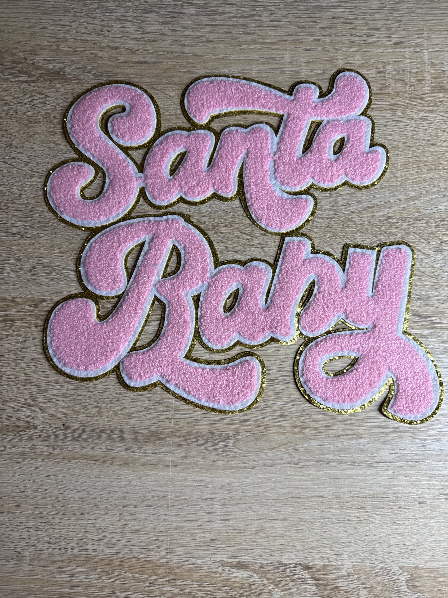 Pink/Gold 1pc Santa Baby Chenille Christmas Embroidery Iron On Patch For Clothes Applique DIY Iron On  Clothes Sticker