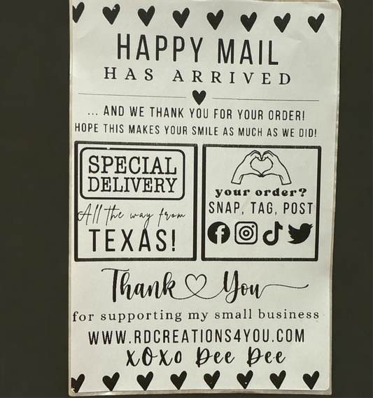 100 Custom 4x6 Happy Mail Thermal Labels- Add your state, website/fb/insta link and your name.