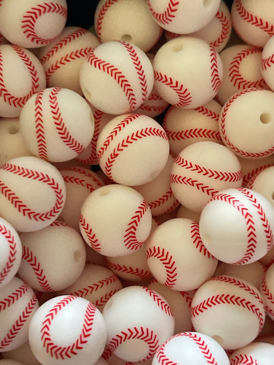 15mm 10 pk Baseball Silicone Beads