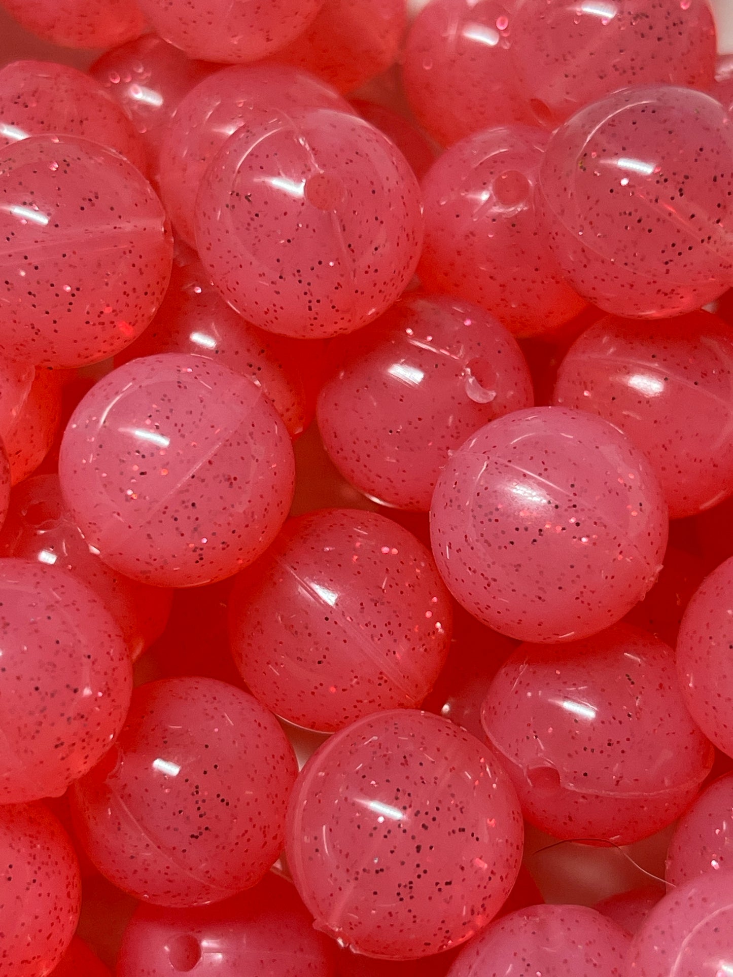 P63 Glitter Watermelon Pink 15mm 10 pk Silicone Beads