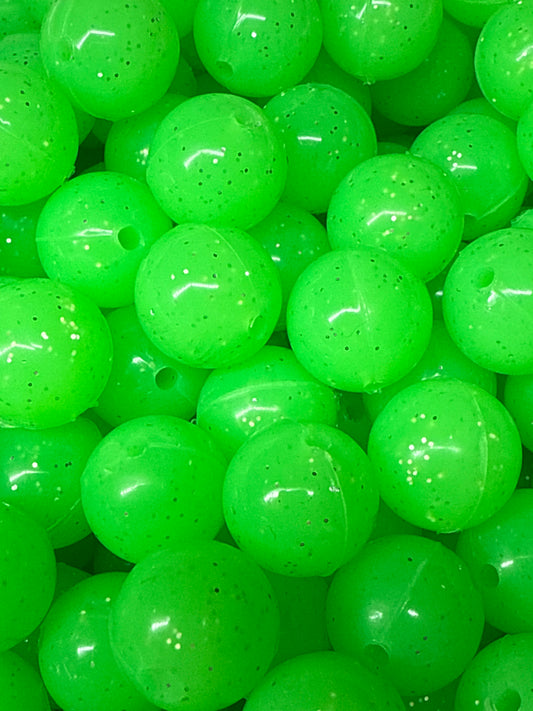 P65 Glitter Lime Green 15mm 10 pk Silicone Beads