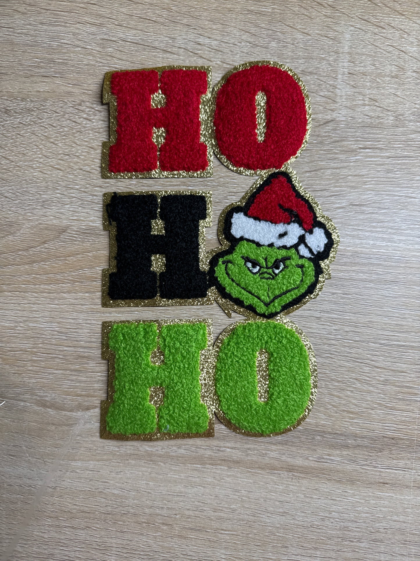 Ho Ho Ho Grinch Chenille Christmas Embroidery Iron On Patch For Clothes Applique DIY Iron On  Clothes Sticker