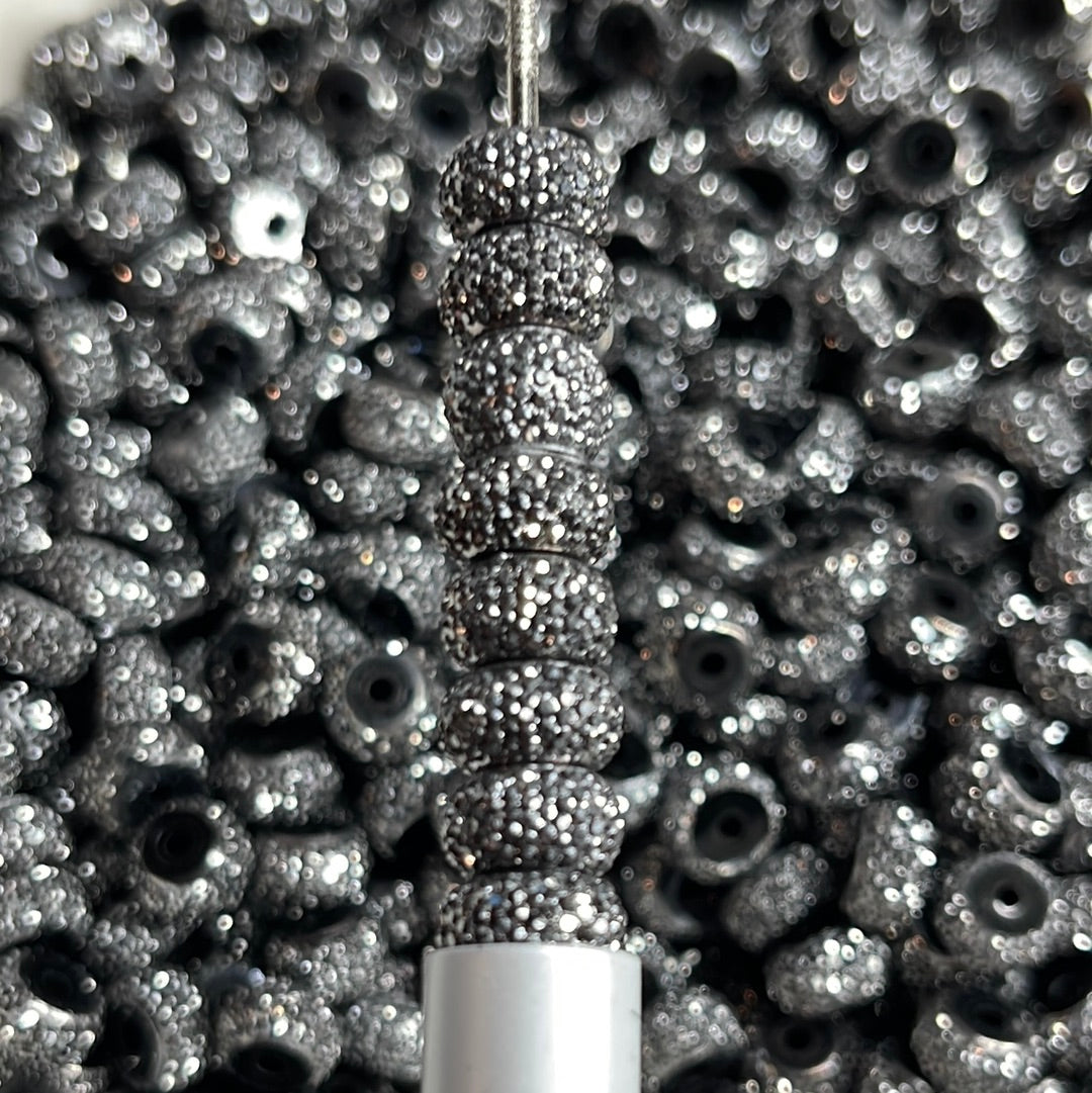 10pk BlackSilver Bling Spacers Beads-12mm