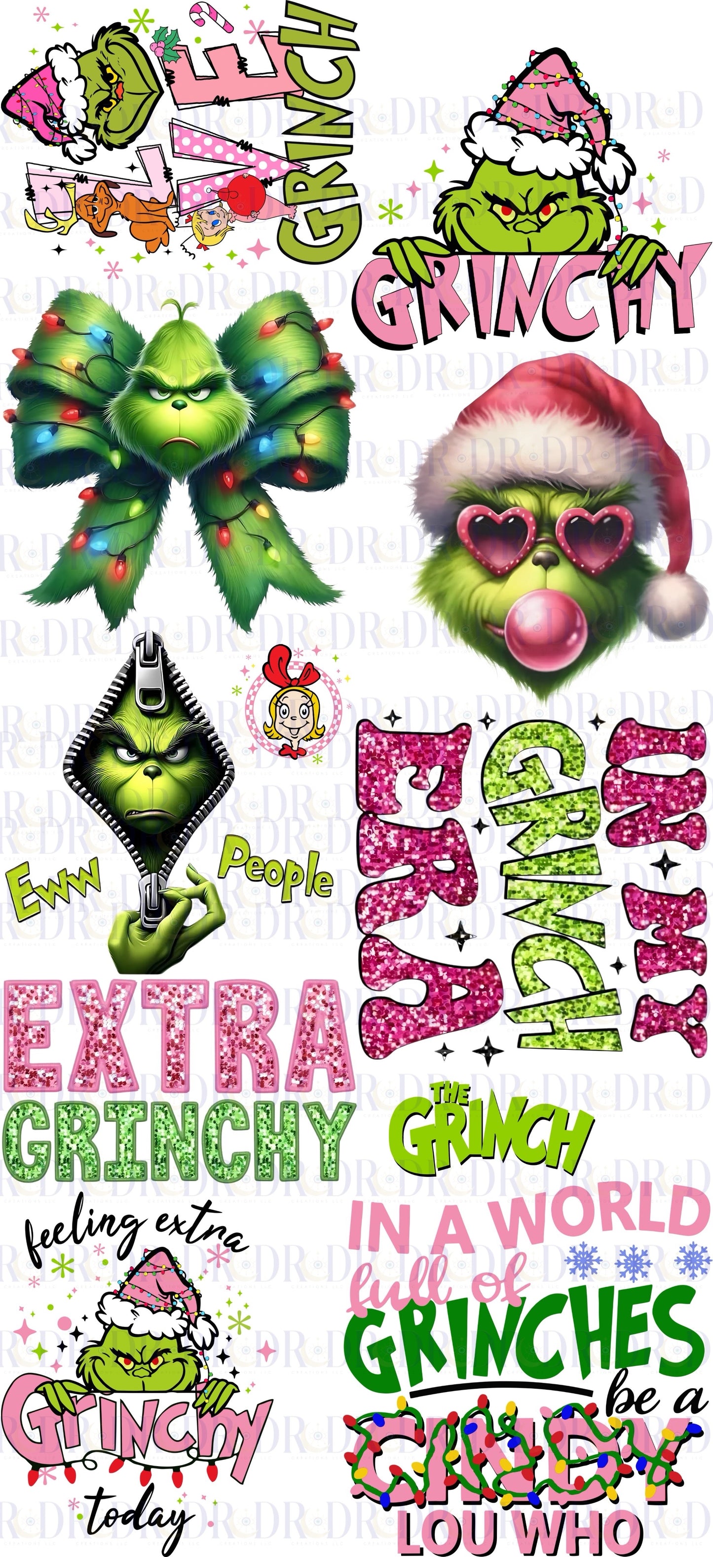 Grinch 22x48 RTS Gang sheet. 9 Adult 11 in images 2 pockets