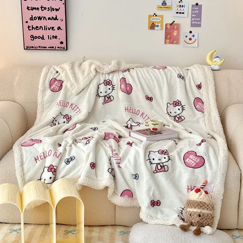 Hello Kitty Super Soft Lamb Wool Plush Throw Blanket 150cm x 200 cm- Beige