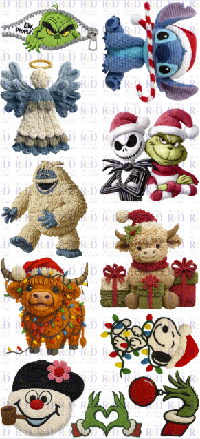 $25 Christmas 2 Gang Sheet RTS DTF Prints - 9 adult 2 Youth prints