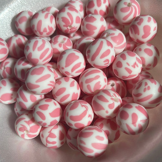 P13 15mm 10 pk Bubblegum Pink Cow Silicone Beads Print-Catalog P01-17