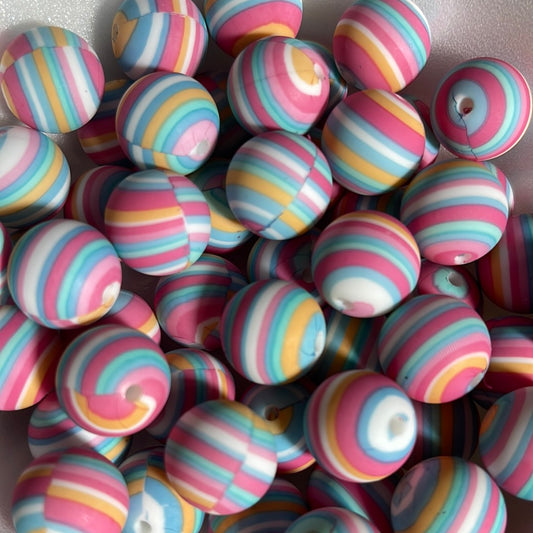 P6 15mm 10 pk Pastel Stripe Print Silicone Beads-Catalog P04-118