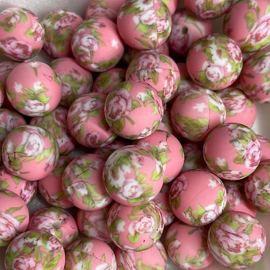 P29 15mm 10 pk Pink Floral Bouquet Silicone Beads-Catalog P03-84