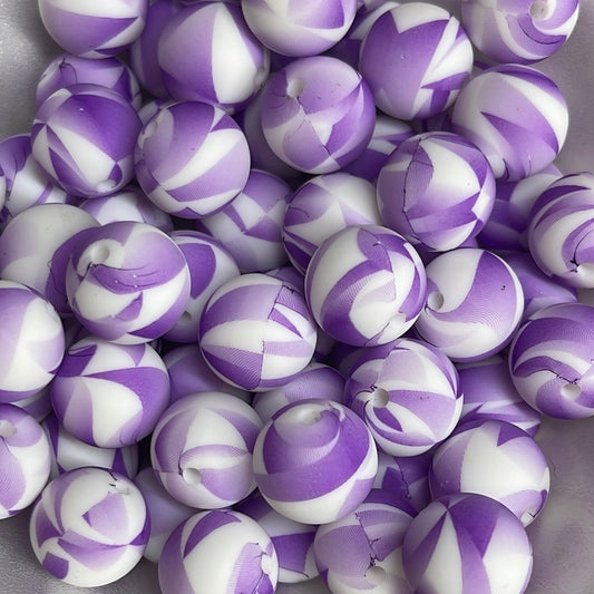 P26 15mm 10 pk Grape Swirl Print Silicone Beads-Catalog P05-134