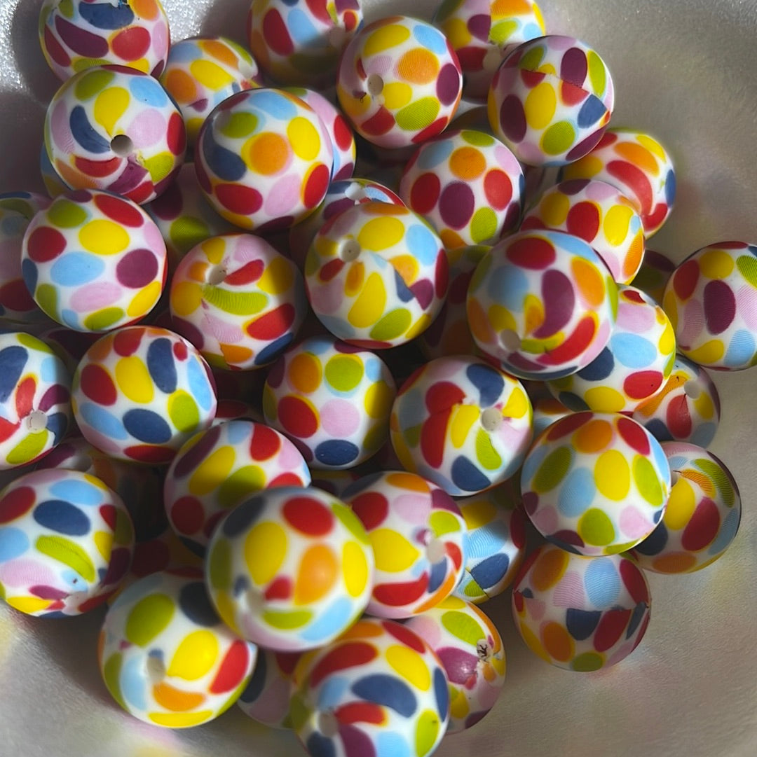 P18 15mm 10 pk Rainbow Polka Dot Beads Print-Catalog P05-129